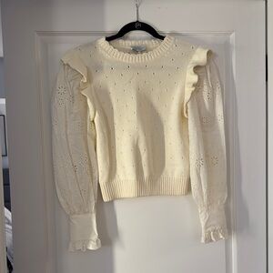 Cream Ruffled Knit Sweater